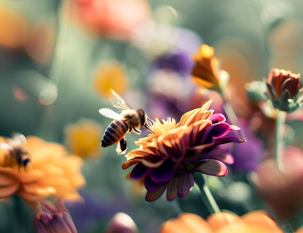 abejas polinizando flores en un huerto orgánico