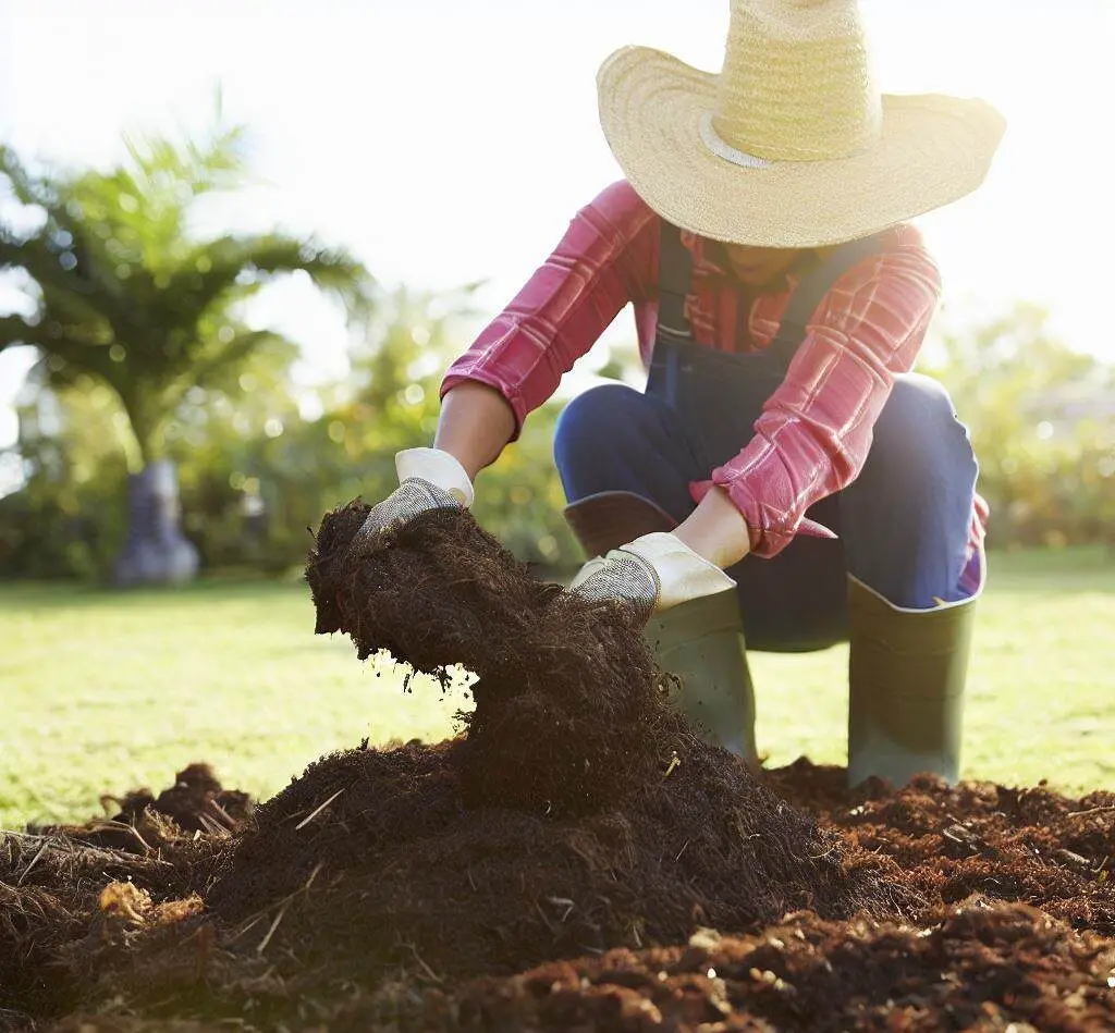 agricultor aplicando compost en el suelo