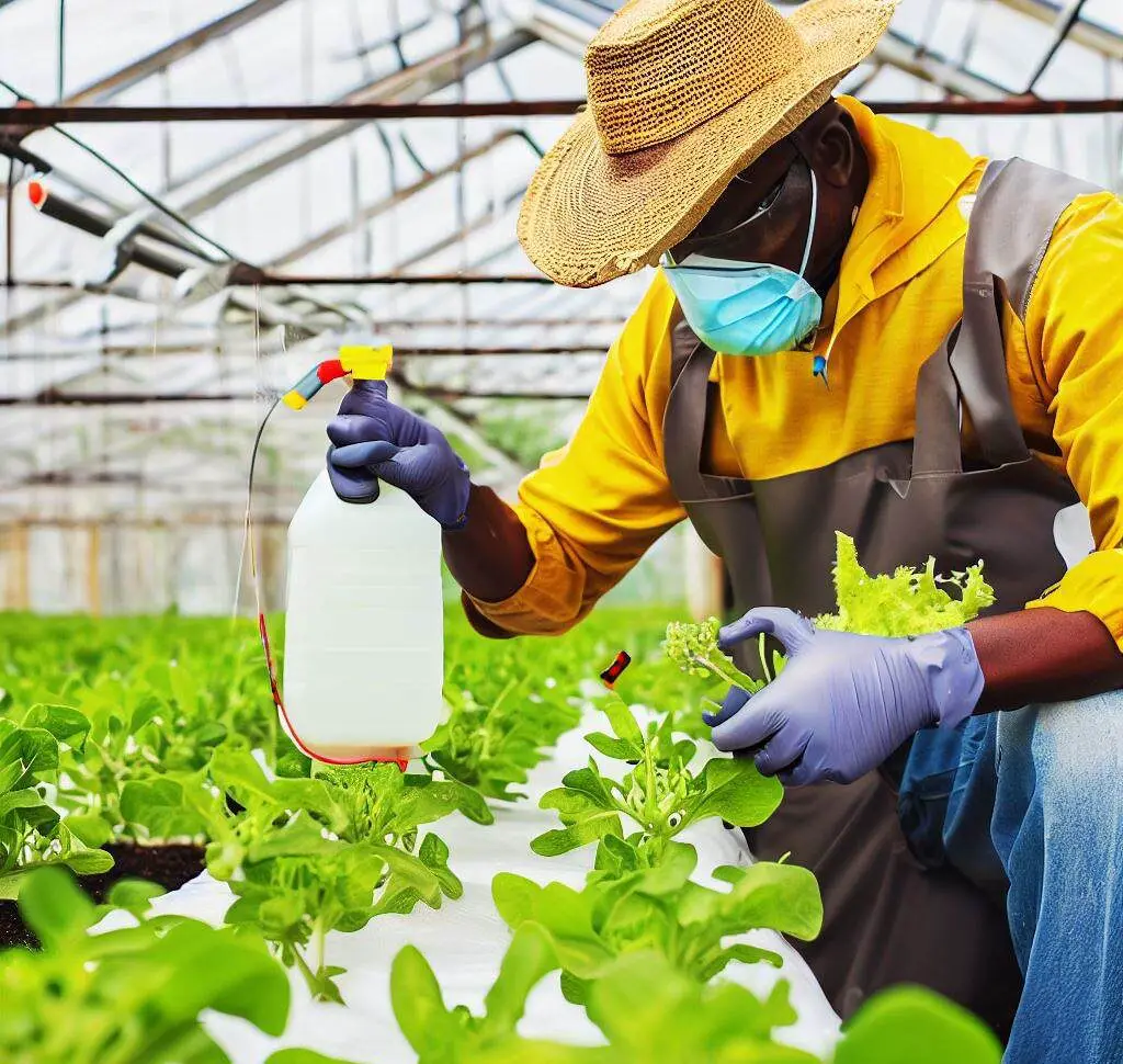 agricultor utilizando control biológico de plagas en un invernadero